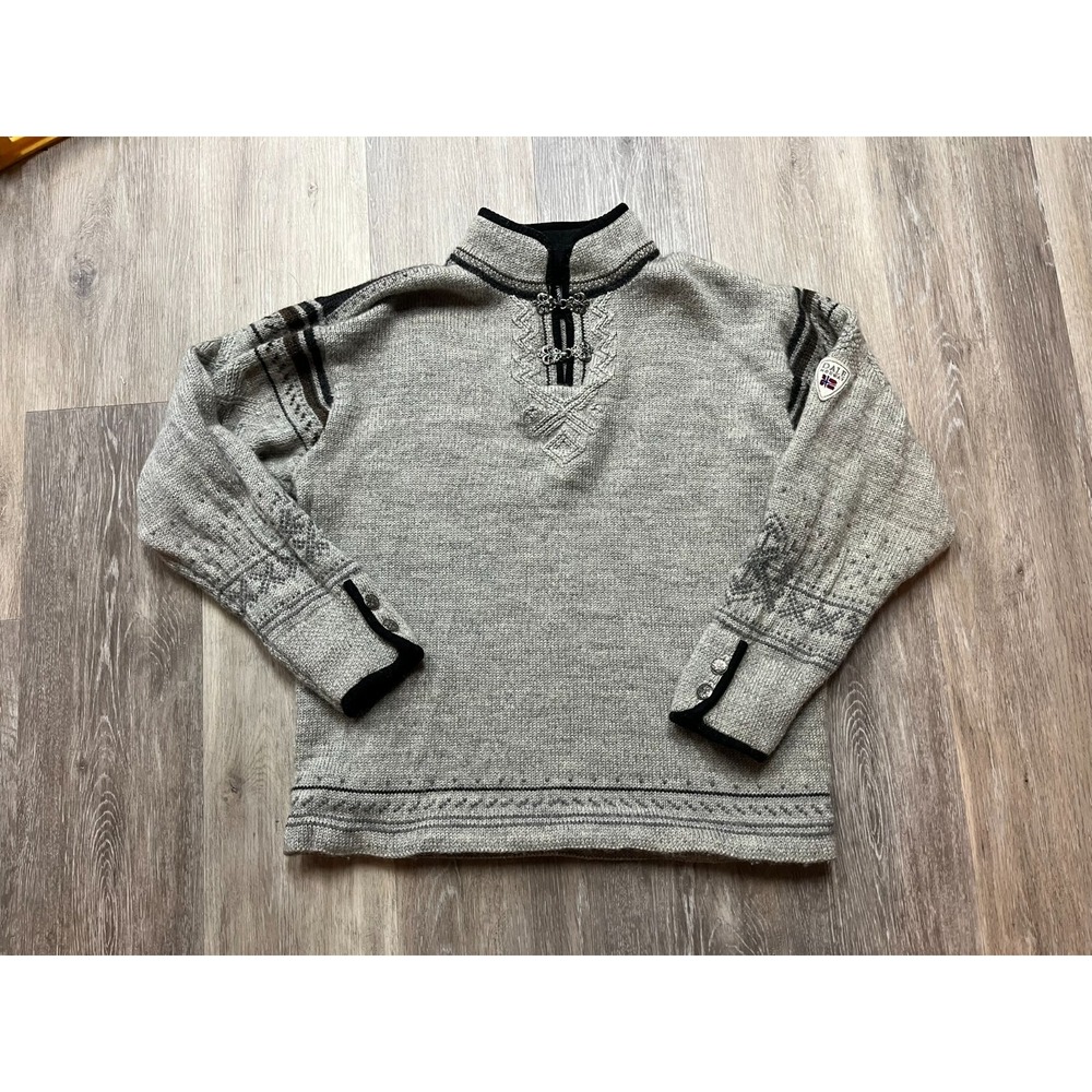 Vtg Dale of Norway Setesdal 1/4 Zip Wool Silver Gray Nordic Sweater Men's Medium